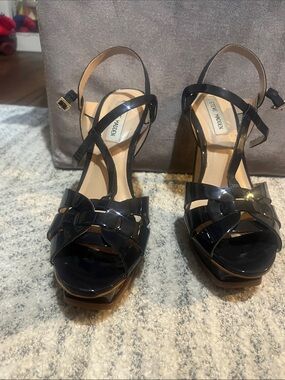 Steve Madden Black Patent T-Strap Platform Heels